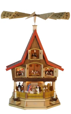 Richard Glässer GmbH Einzelstücke | Auslaufartikel*Weihnachtspyramide 3 - stöckiges Adventshaus mit Heiliger Geschichte, 77 cm von Richard Glässer