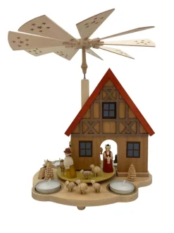 Richard Glässer GmbH Weihnachtspyramiden*Weihnachtspyramide für Teelichter Christi Geburt mit Haus, 29 cm von Richard Glässer