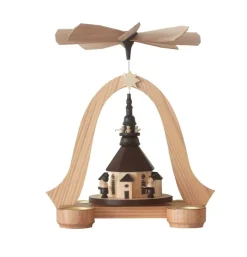 Spielwarenmacher Günther Weihnachtspyramiden*Weihnachtspyramide für Teelichte mit Seiffener Kirche, 26 cm von