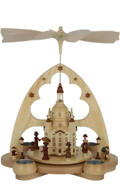 Müller Kleinkunst Einzelstücke | Weihnachtspyramiden*Weihnachtspyramide für Teelichte mit LED Frauenkirche, 36 cm von