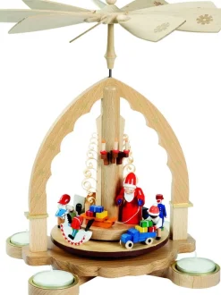 Richard Glässer GmbH Weihnachtspyramiden*Weihnachtspyramide für Teelichte mit Bescherung, farbige Bestückung von Richard Glässer