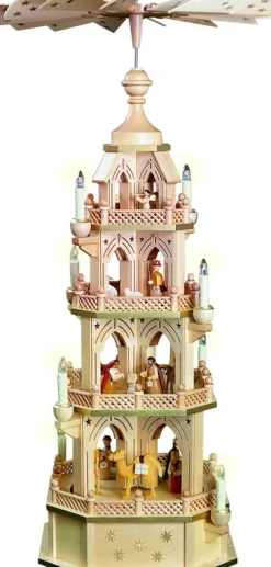 Richard Glässer GmbH Einzelstücke | Weihnachtspyramiden*Weihnachtspyramide Gotik Christi Geburt, 4 - stöckig, elektrisch von Richard Glässer