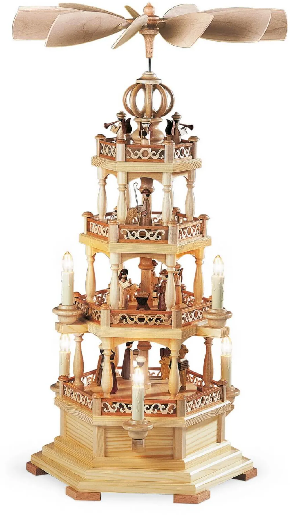 Müller Kleinkunst Einzelstücke | Weihnachtspyramiden*Weihnachtspyramide Heilige Geschichte, 3 – stöckig, elektrisch, 64 cm von