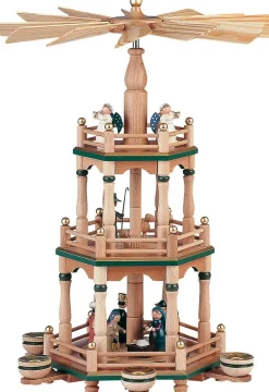 KWO Neuheiten | Bestseller*Weihnachtspyramide in - Heilige Geschichte, 48 cm, 3 -stöckig von