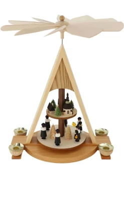 Knuth Neuber Auslaufartikel*Weihnachtspyramide Kurrende und Seiffener Dorf, 2 - stöckig von
