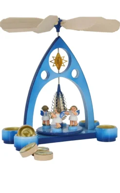 Figurenland Uhlig GmbH Weihnachtspyramiden*Weihnachtspyramide mit 4 Engel, blau, 27 cm von