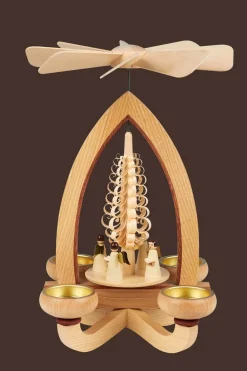 Heinz Lorenz Teelichtpyramiden | Weihnachtspyramiden*Weihnachtspyramide mit Engel für Teelichter, 28 cm von