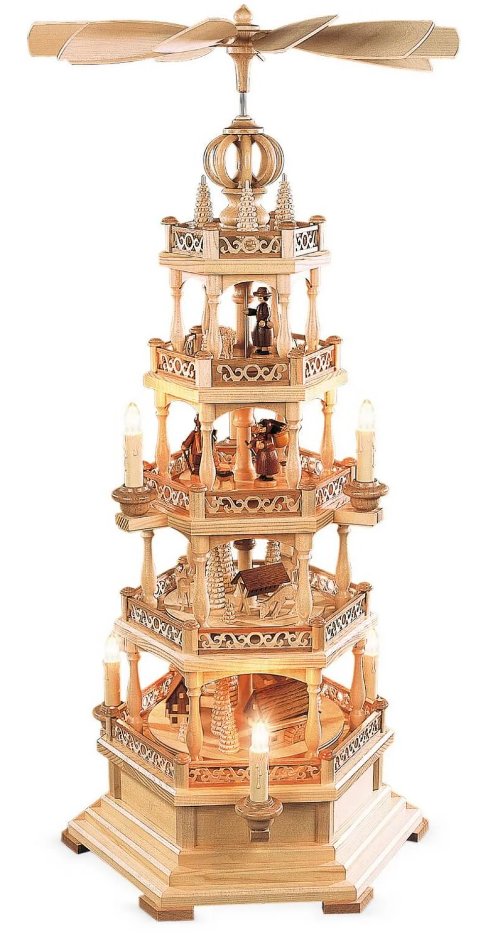 Müller Kleinkunst Einzelstücke | Weihnachtspyramiden*Weihnachtspyramide mit Erzgebirgsmotiv, 5 – stöckig, elektrisch, 71 cm von
