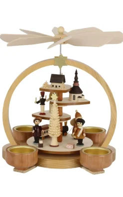 Knuth Neuber Neuheiten*Weihnachtspyramide mit Seiffener Motiv für Teelichte, 22 cm, von