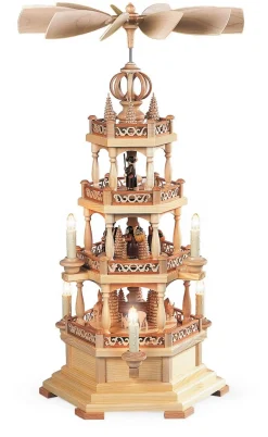 Müller Kleinkunst Einzelstücke | Weihnachtspyramiden*Weihnachtspyramide mit Waldmotiv, 4 - stöckig, elektrisch, 230 V, 63 cm von