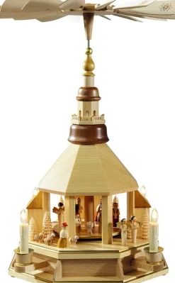 Richard Glässer GmbH Einzelstücke | Weihnachtspyramiden*Weihnachtspyramide Seiffener Kirche mit Christi Geburt, elektrisch von Richard Glässer